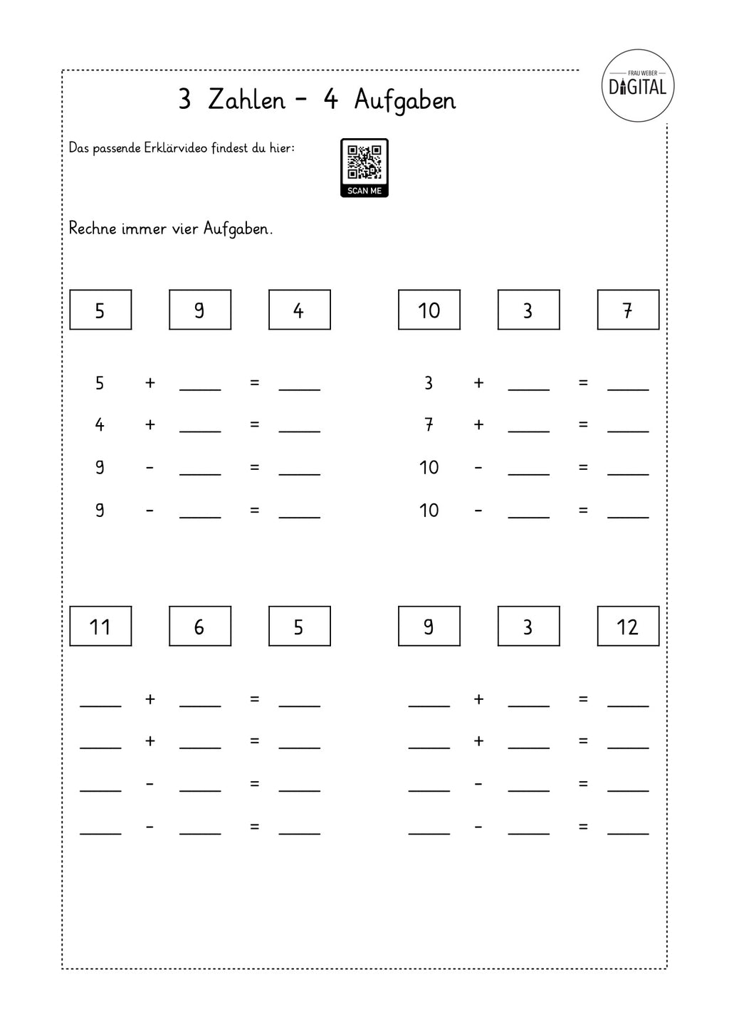 Römische Zahlen Aufgaben Mit Lösungen Pdf Drei Zahlen, vier Aufgaben - Arbeitsblatt mit Lösung. Mathe Klasse 1