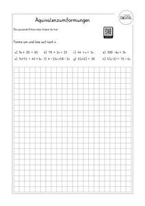 Äquivalenzumformungen. Arbeitsblatt mit Lösung. Mathe ab Klasse 5.