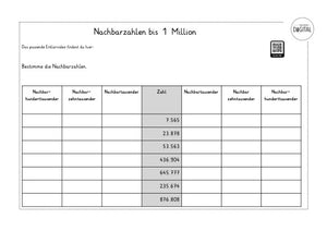 Nachbarzahlen bis 1 Million. Arbeitsblatt mit Lösung. Mathe Klasse 4.