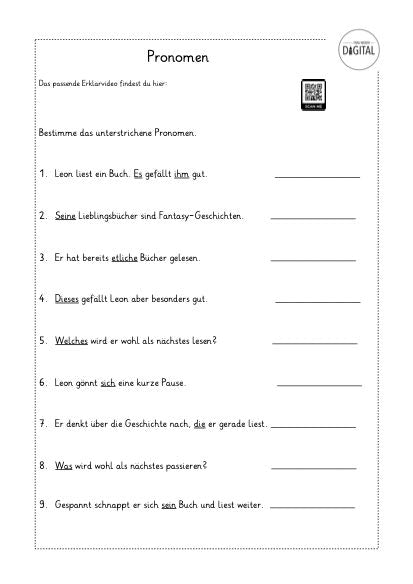 Pronomen. Arbeitsblatt mit Lösung. Deutsch ab Klasse 5. – Frau Weber