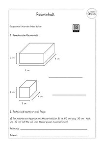 Rauminhalt bei Quadern. Arbeitsblatt mit Lösung. Mathe Klasse 4.