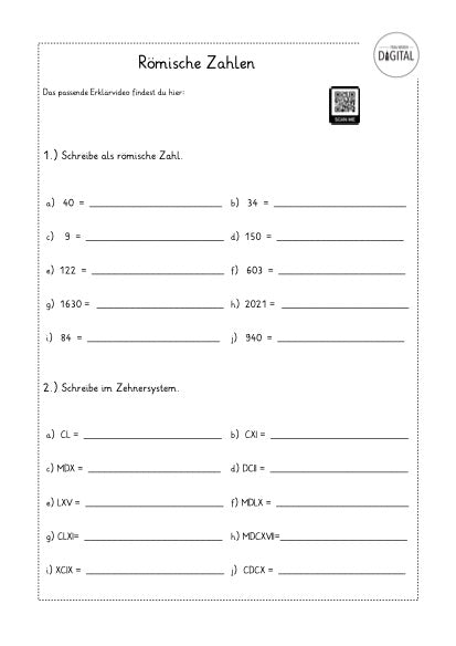 Römische Zahlen. Arbeitsblatt mit Lösung. Mathe Klasse 4.