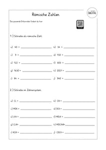 Römische Zahlen. Arbeitsblatt mit Lösung. Mathe Klasse 4.