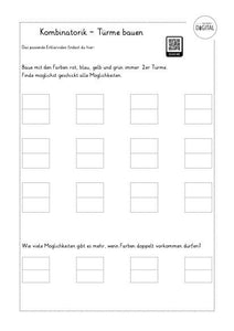 Kombinatorik - Türme bauen. Arbeitsblatt mit Lösung. Mathe Klasse 2.