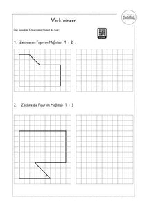 Verkleinern. Arbeitsblatt mit Lösung. Mathe Klasse 4.