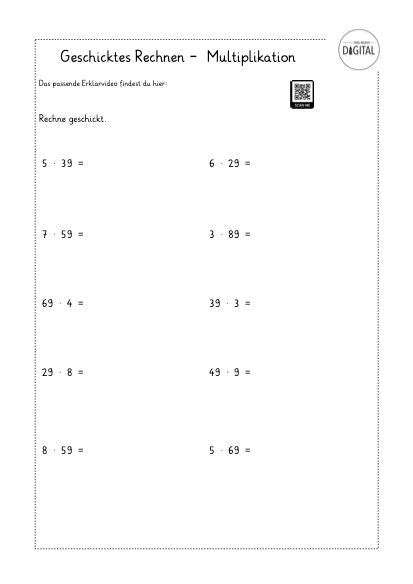 Malaufgaben geschickt lösen. Mathe Klasse 3. Arbeitsblatt mit Lösung.