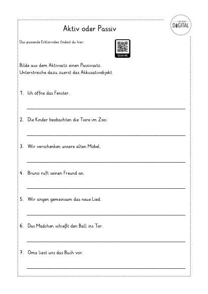 Aktiv und Passiv. Arbeitsblatt mit Lösung. Deutsch ab Klasse 5.