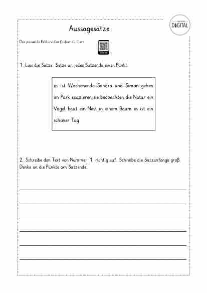 Aussagesätze. Arbeitsblatt mit Lösung. Deutsch Klasse 3
