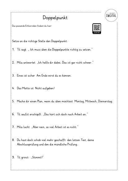 Doppelpunkt. Deutsch ab Klasse 5. Arbeitsblatt mit Lösung.
