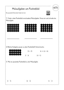 Malaufgaben am Punktefeld. Mathe Klasse 2. Arbeitsblatt mit Lösung.