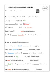 Possessivpronomen und - artikel. Arbeitsblatt mit Lösung. Deutsch ab Klasse 5.
