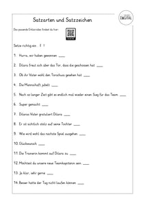 Satzarten und Satzzeichen - Arbeitsblatt mit Lösung. Deutsch Klasse 3