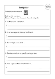 Satzglieder - Arbeitsblatt mit Lösung. Deutsch Klasse 3