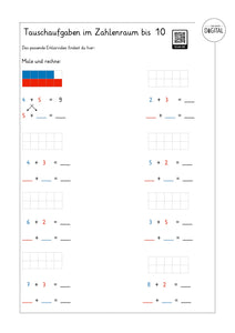 Tauschaufgaben - Arbeitsblatt mit Lösung. Mathe Klasse 1