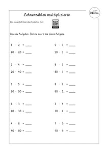Zehnerzahlen multiplizieren - Arbeitsblatt mit Lösung. Mathe Klasse 3