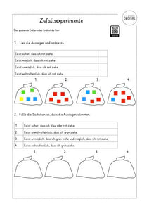 Zufallsexperimente und Wahrscheinlichkeiten. Arbeitsblatt mit Lösung. Mathe Klasse 2.